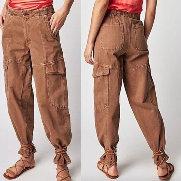 NEW Free People All Star Pull-On Jeans Brown Size Small Y2k Cargo Baggy Barrel - Picture 1 of 11